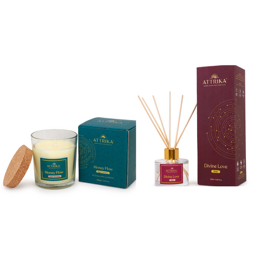 Attrika's Divine Love Reed Diffuser + Money Flow Candle Combo