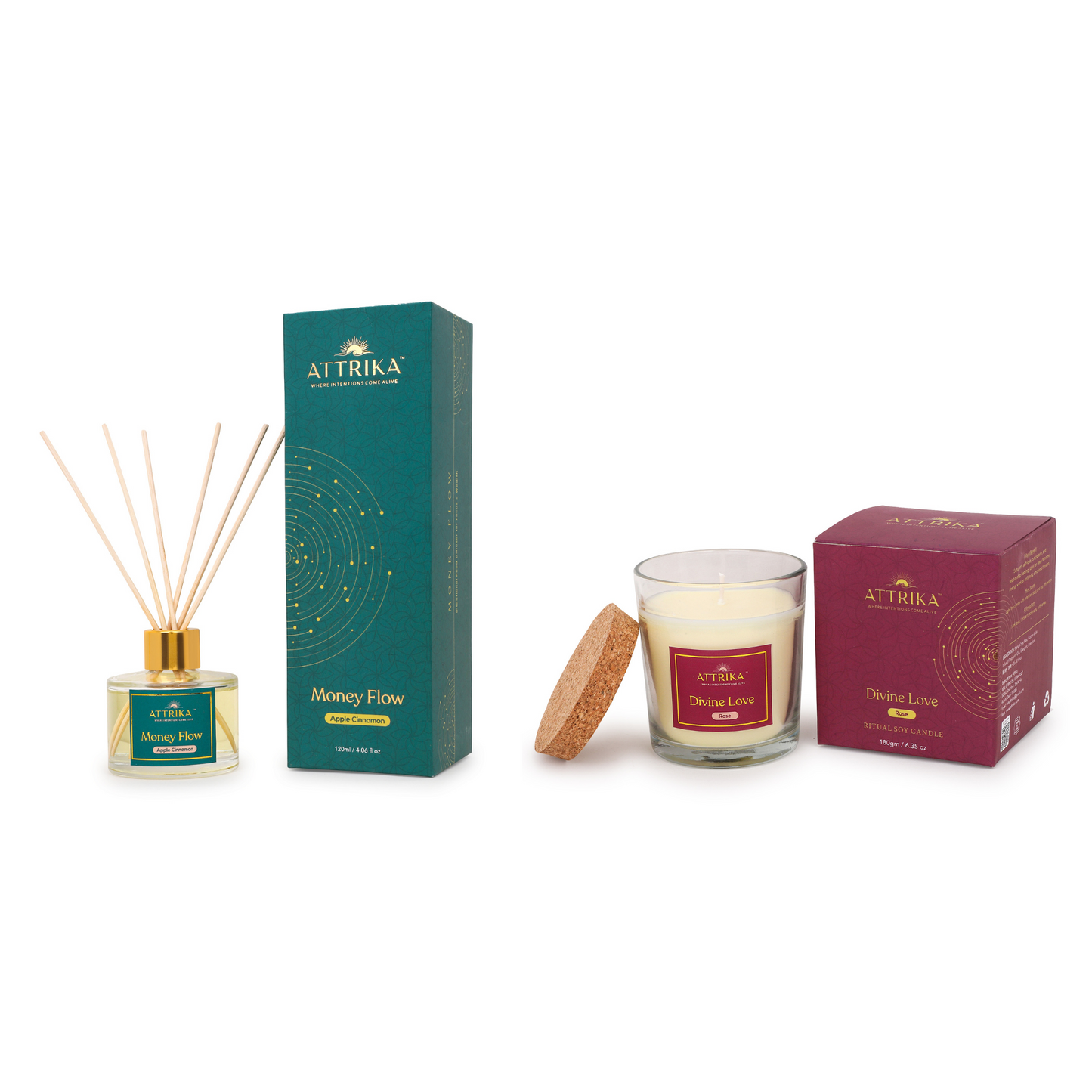 Attrika's Money Flow Reed Diffuser + Divine Love Candle Combo