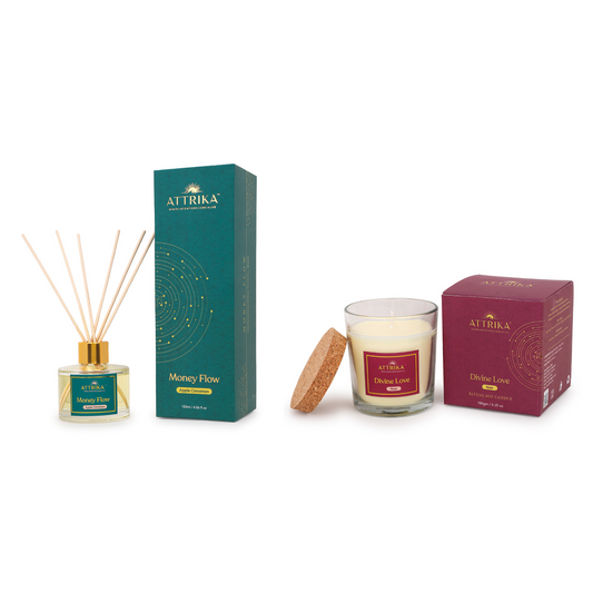 Attrika's Money Flow Reed Diffuser + Divine Love Candle Combo